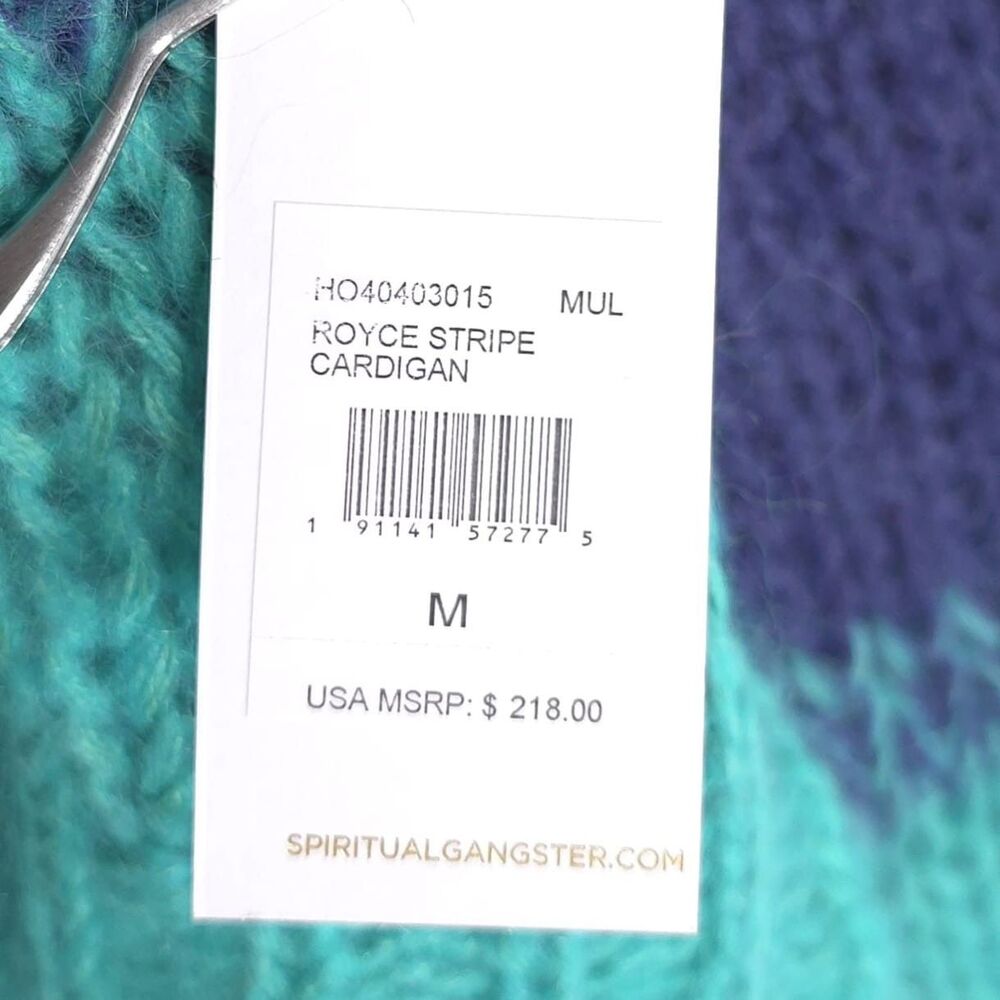 SPIRITUAL GANGSTER New Royce Stripe Cardigan MEDIUM Mohair Wool Blend Colorblock - Picture 7 of 9